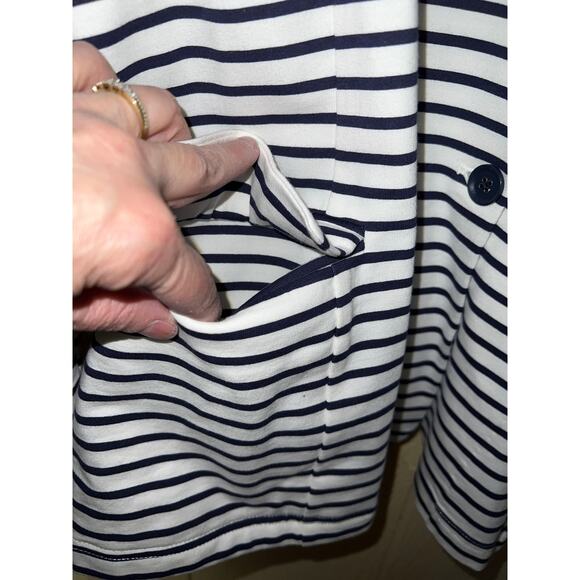 Denim & Co. Blazer Jacket Womens X-Large Navy Stripe French Terry Nautical QVC - Picture 3 of 9